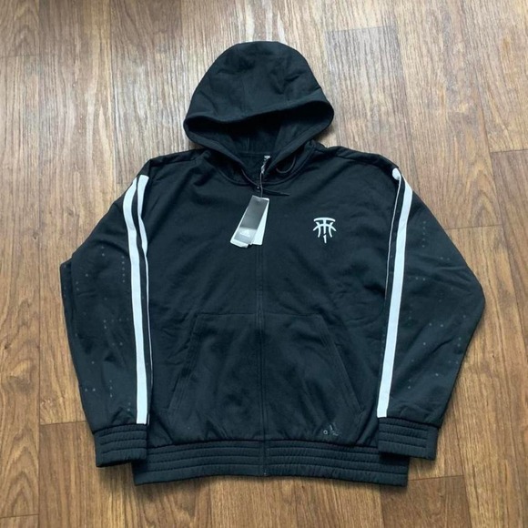 NWT Adidas Tracy McGrady TMAC Zip Up Hoodie‎ Sweatshirt Large Striped Basketball - Picture 1 of 8